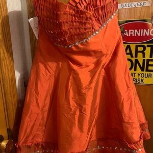 Orange Strapless Dress with Beaded Details